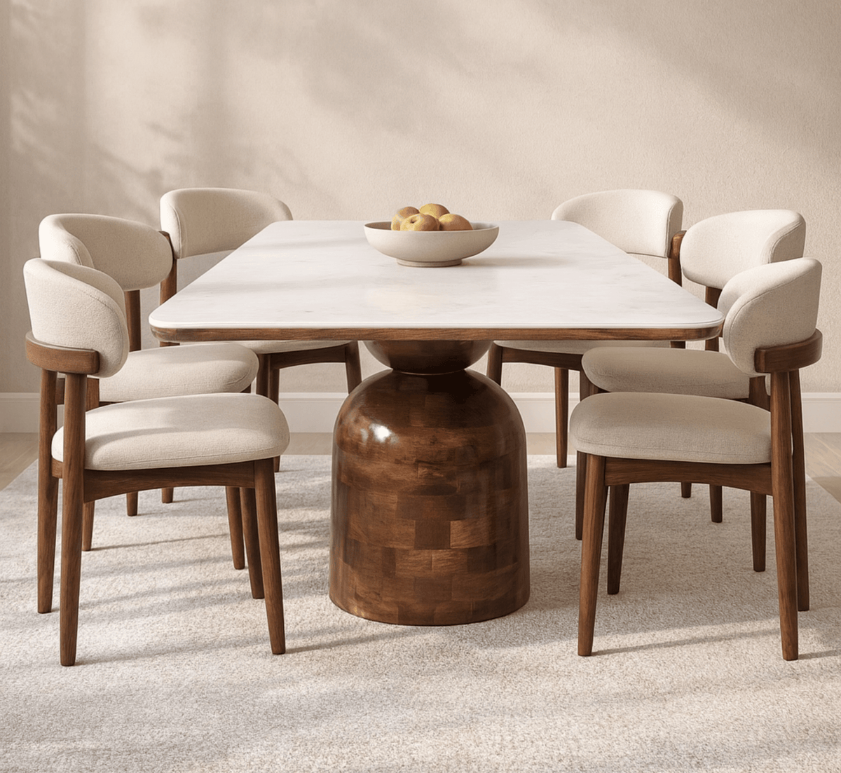 Adhira Marble - Top Wooden Dining Table Set - Dining Set - Gharaana