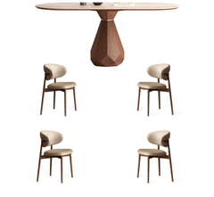 Gharaana Dining Set Barlow Marble-Top Wooden Dining Table Set