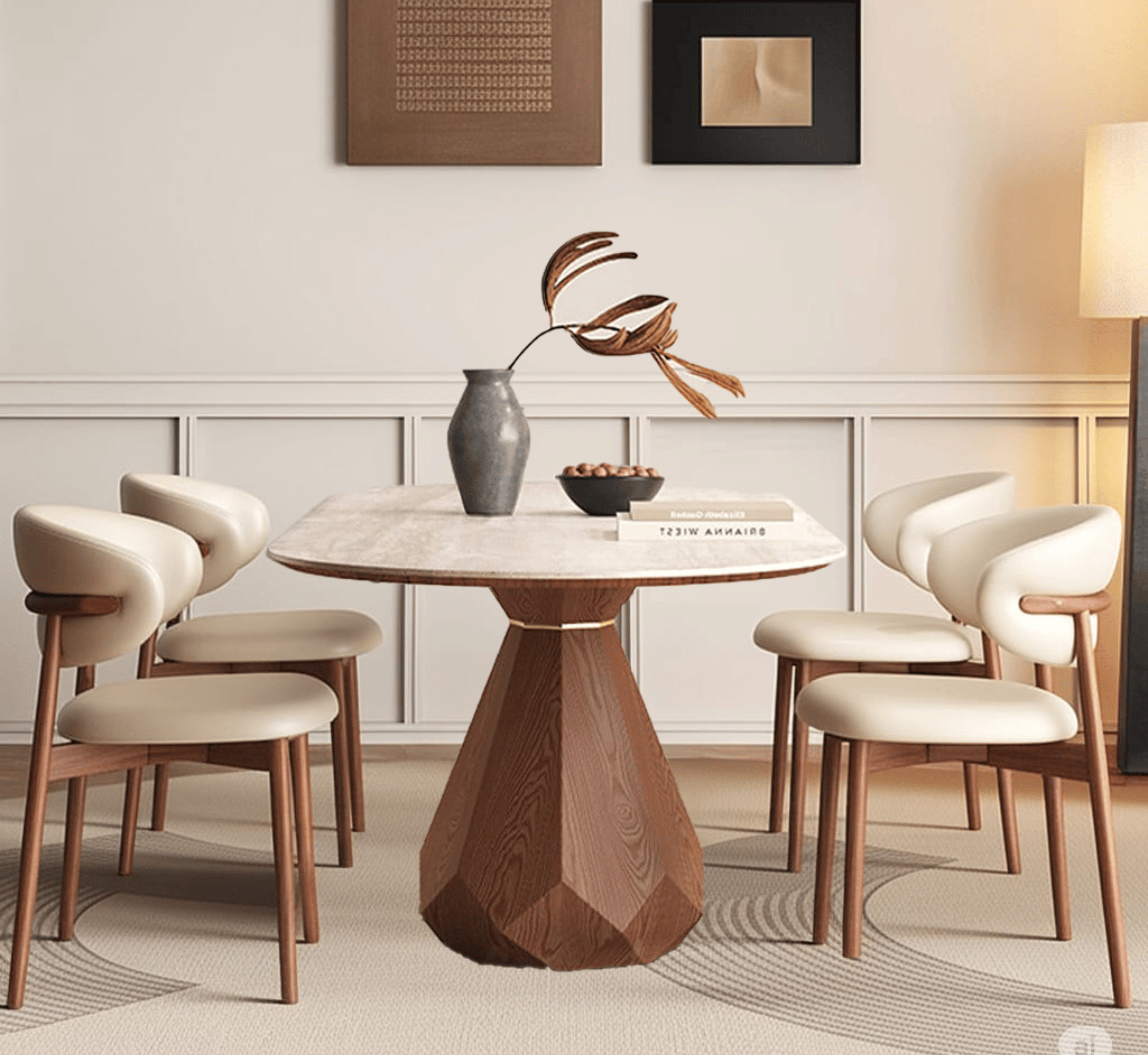 Gharaana Dining Set Barlow Marble-Top Wooden Dining Table Set