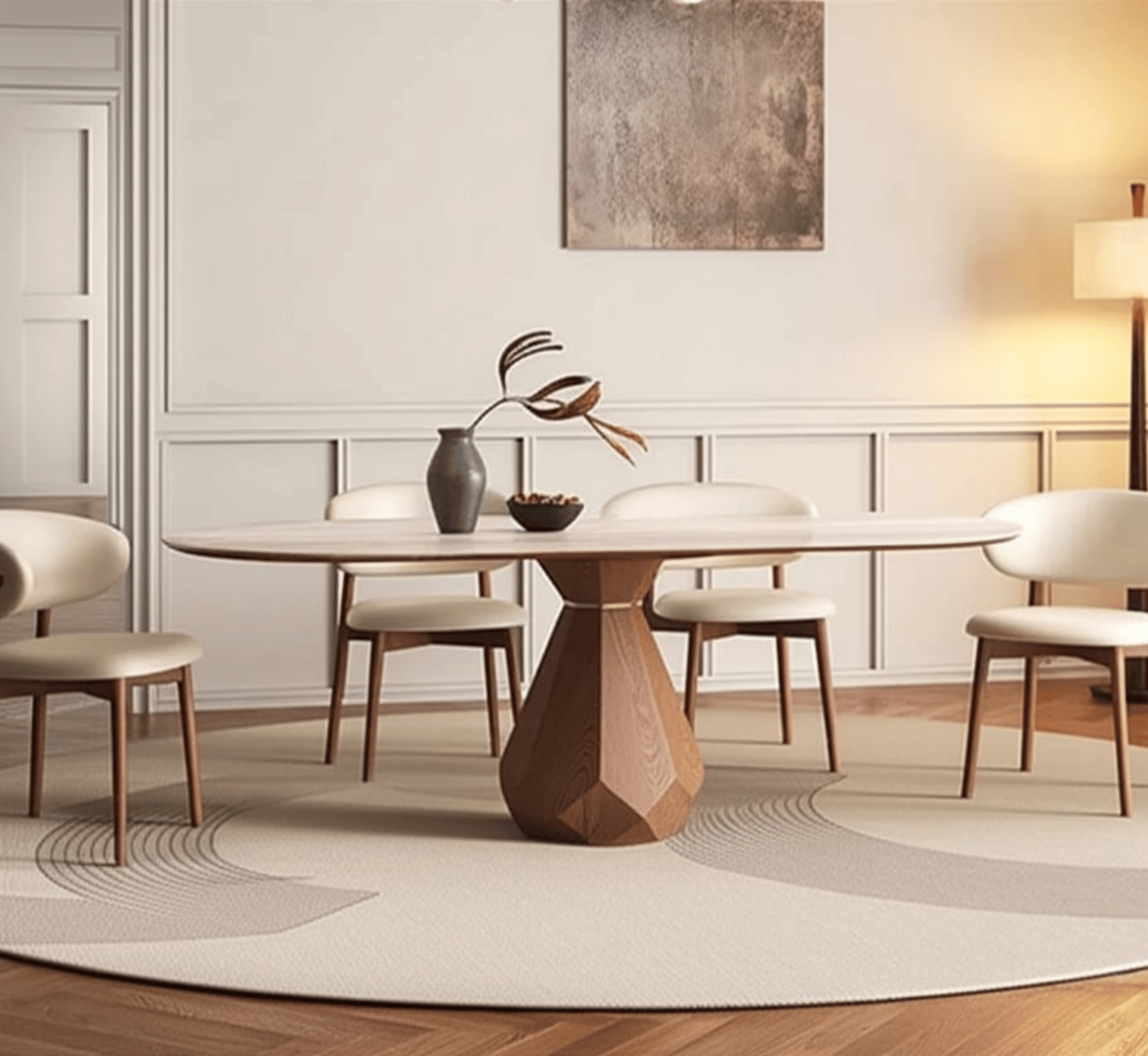 Gharaana Dining Set Barlow Marble-Top Wooden Dining Table Set