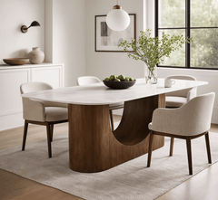 Gharaana Dining Set Bruno Marble-Top Wooden Dining Table Set
