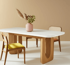 Gharaana Dining Set Centra Marble-Top Wooden Dining Table Set