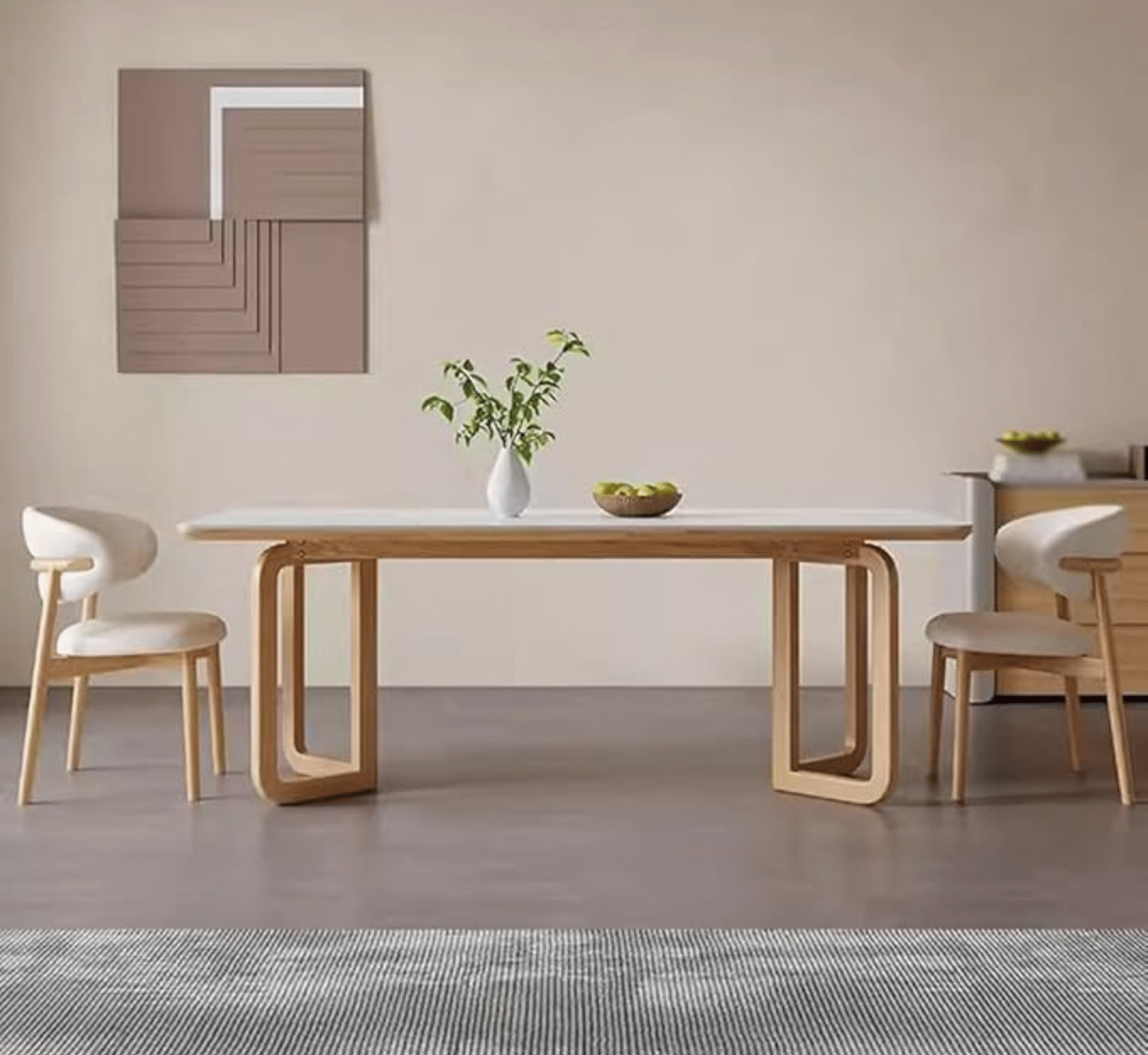 Gharaana Dining Set Leila Marble-Top Wooden Dining Table Set
