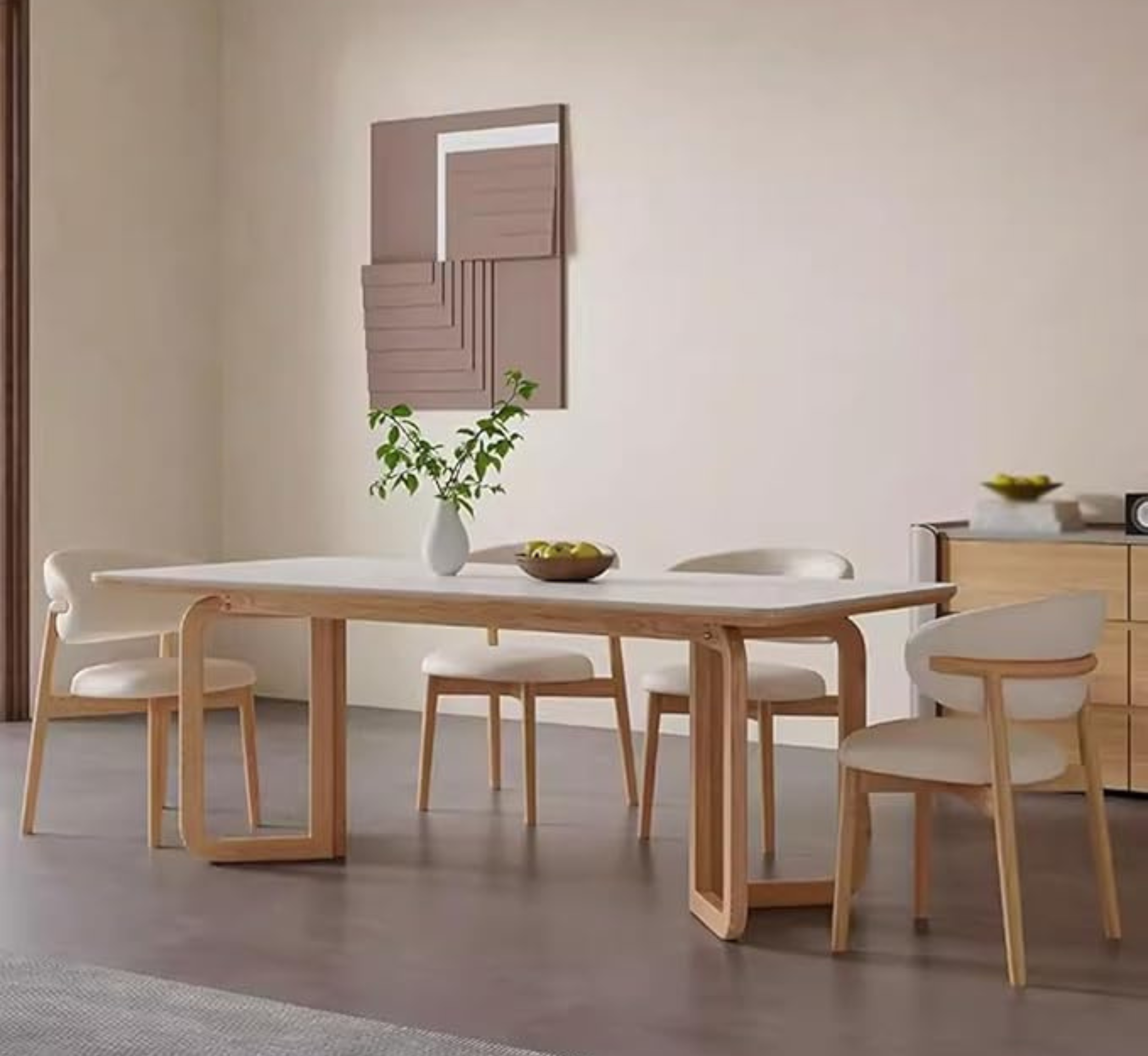 Gharaana Dining Set Leila Marble-Top Wooden Dining Table Set