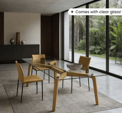 Gharaana Dining Set Savi Glass-Top Wooden Dining Table Set