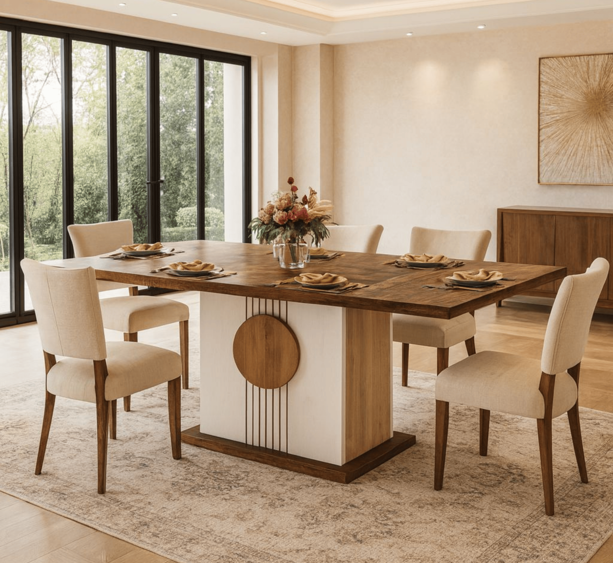 Gharaana Dining Set Sunburst Wooden Dining Table Set