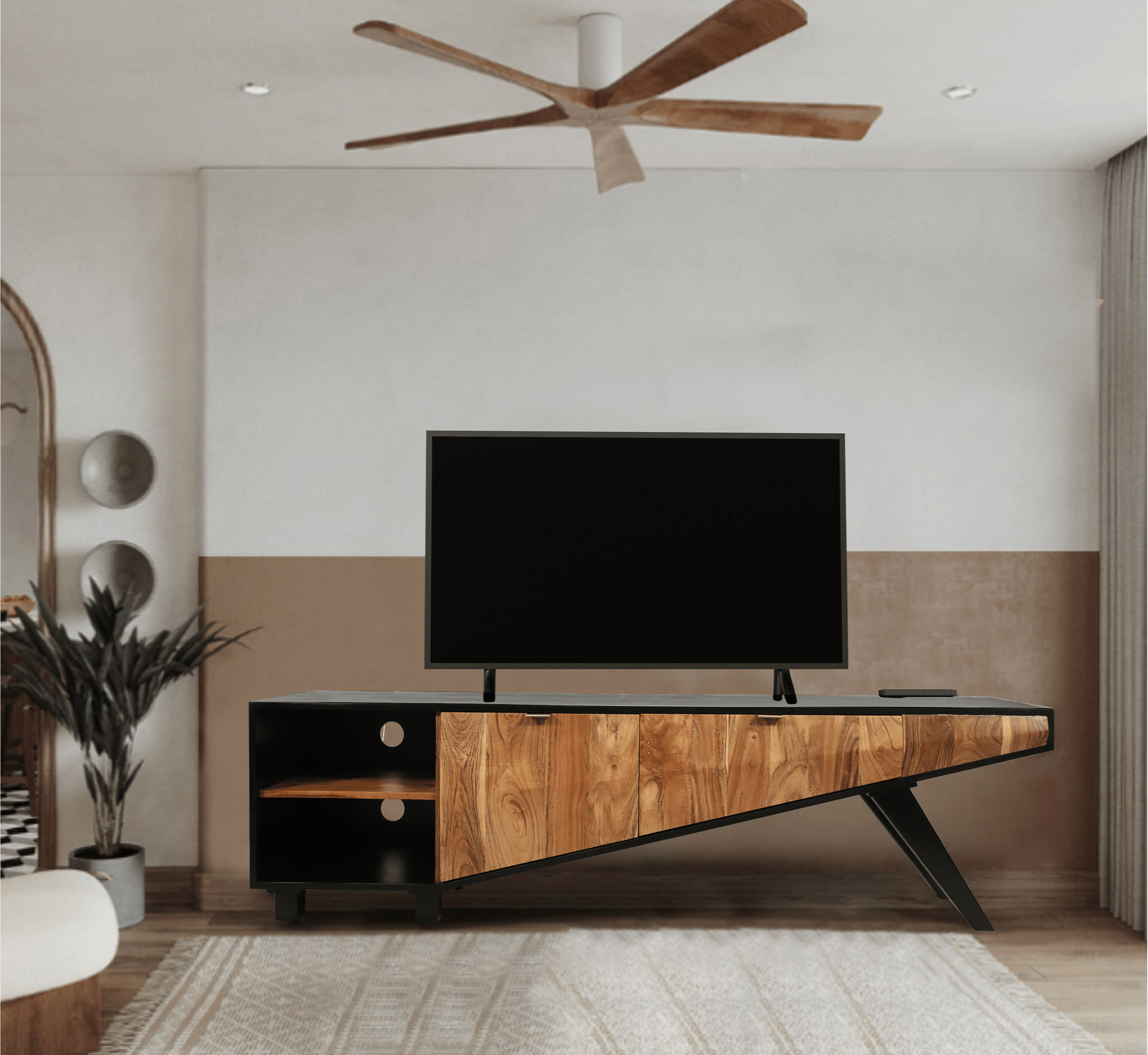 Gharaana Entertainment Centers & TV Stands Elevated Wooden TV Cabinet