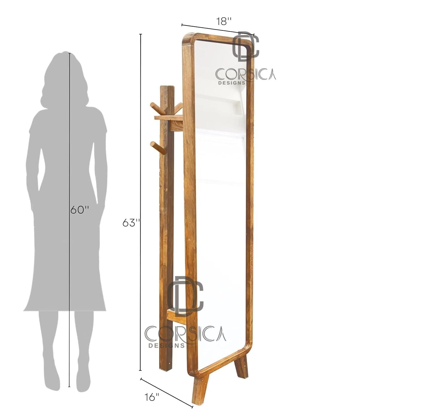 Gharaana Mirrors Ohana Wooden Coat-hanger Full-length Mirror with Stand