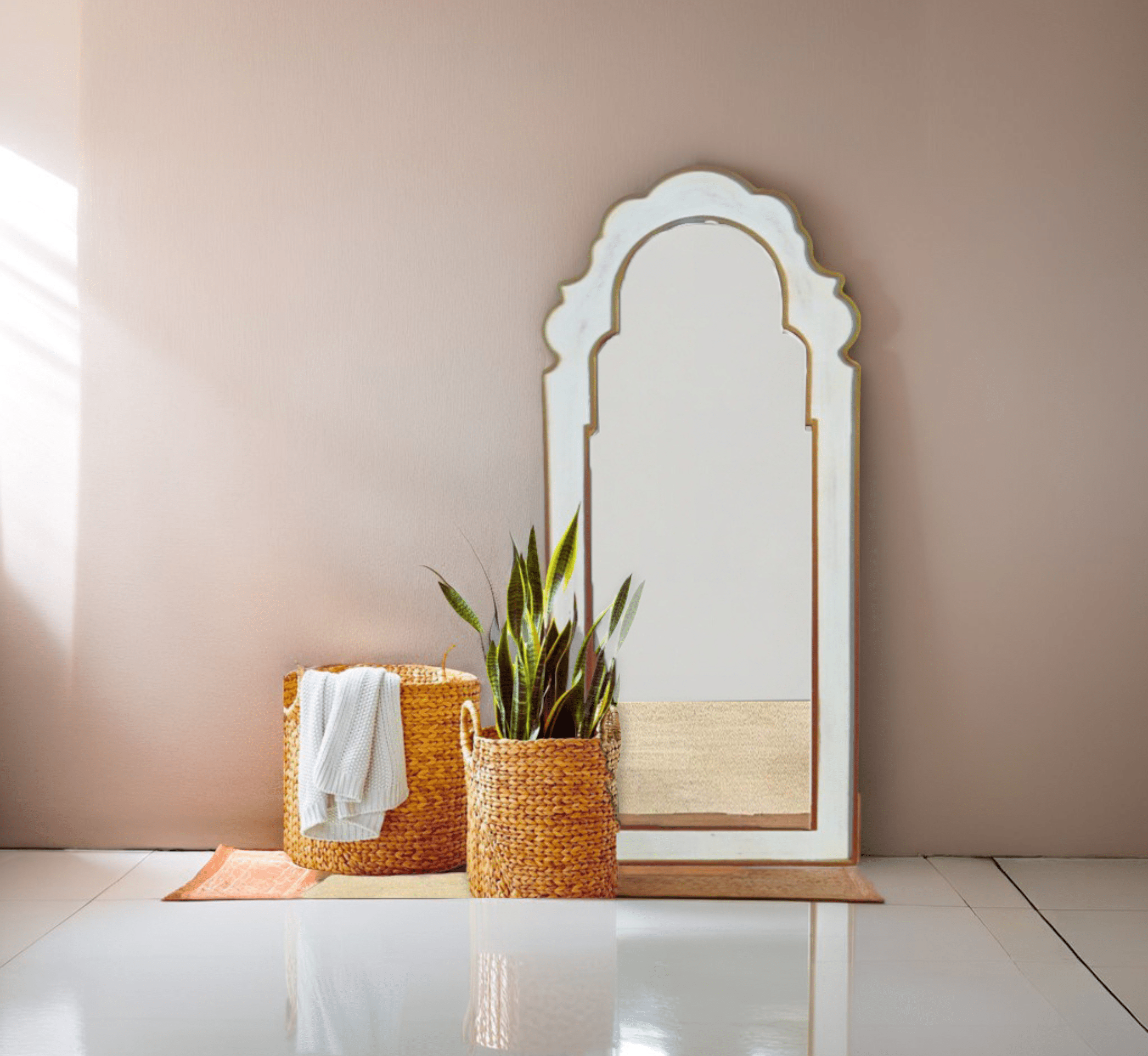 Gharaana Mirrors Silhouette Jharokha Wooden 6FT Floor Mirror