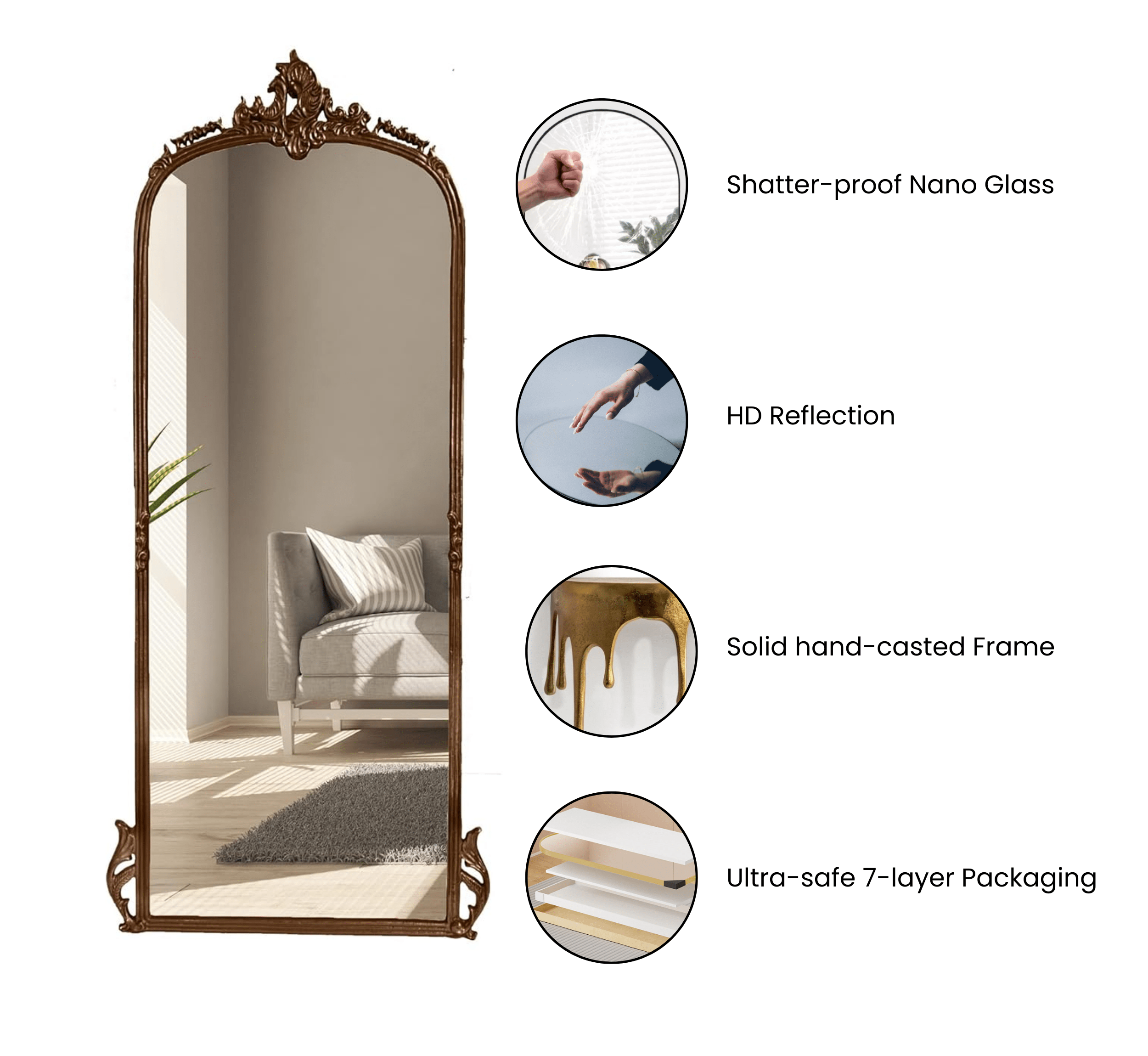 Gharaana Mirrors Victorian Arched Full-length Mirror