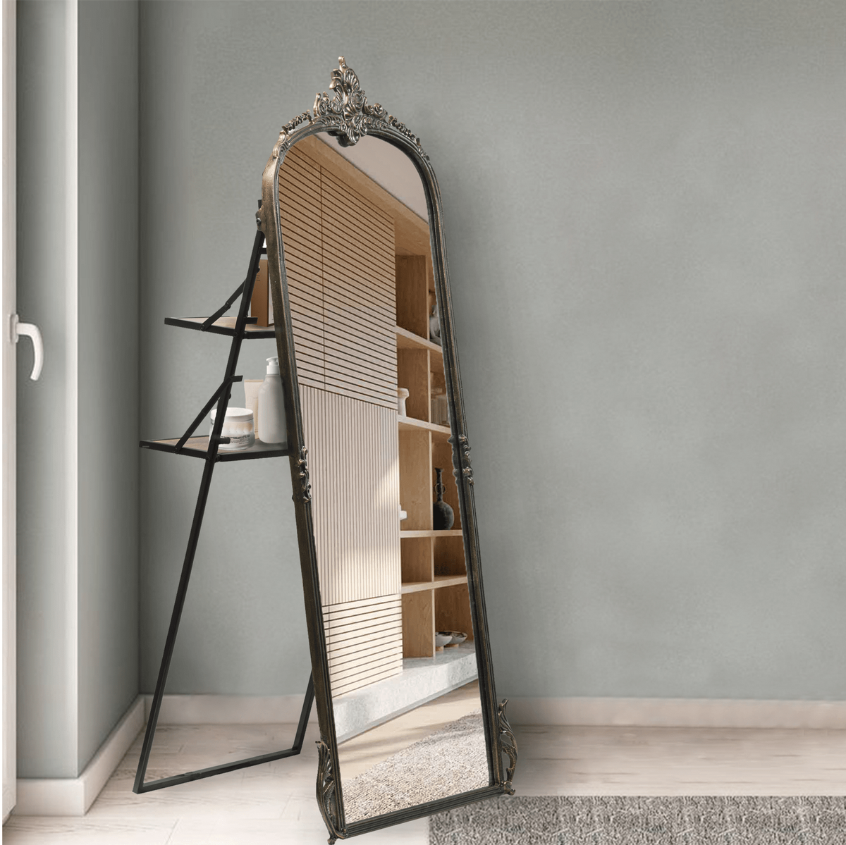 Victorian Arched Full - length Mirror with Stand - Mirrors - Gharaana