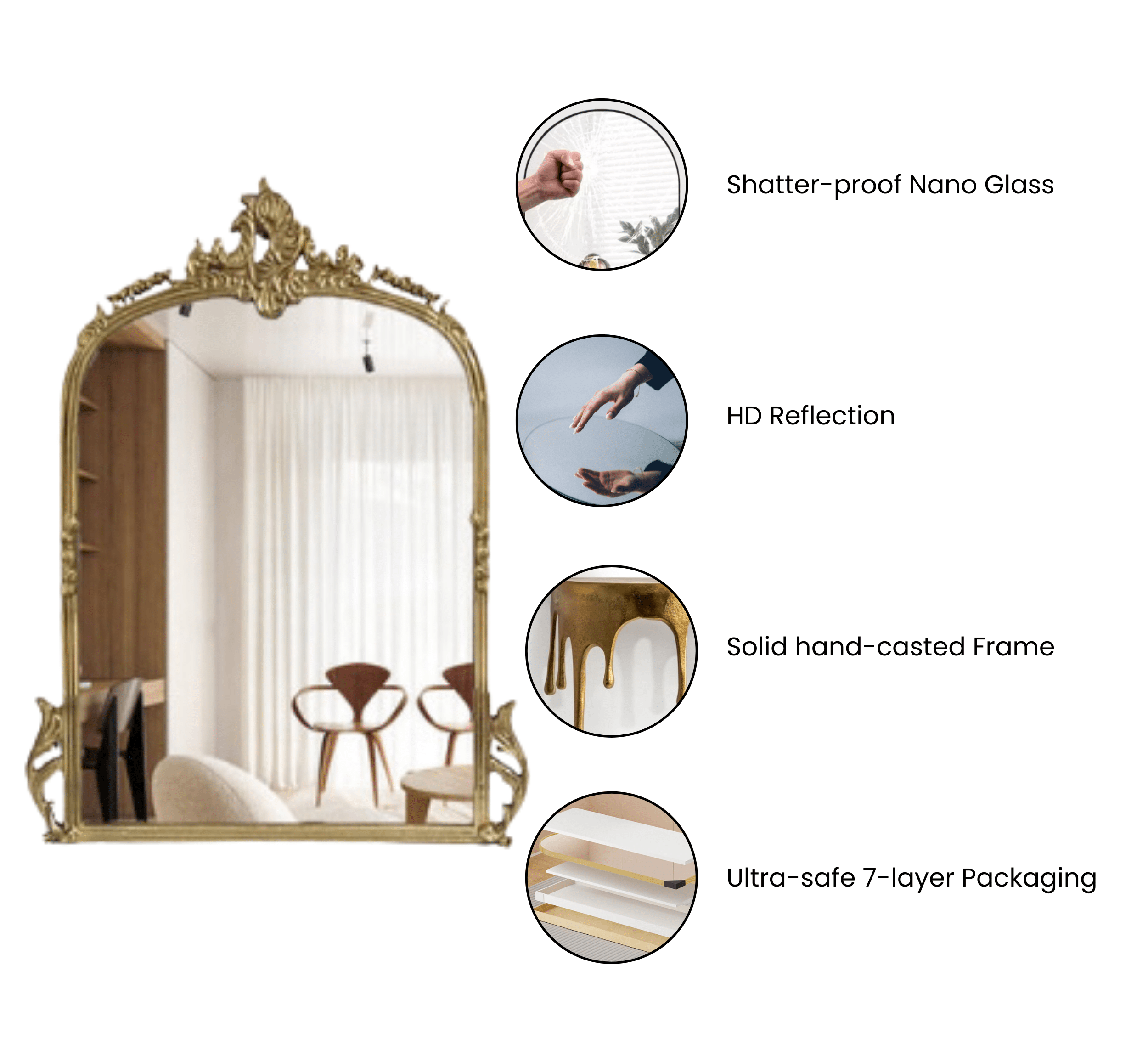 Gharaana Mirrors Victorian Arched Wall Mirror