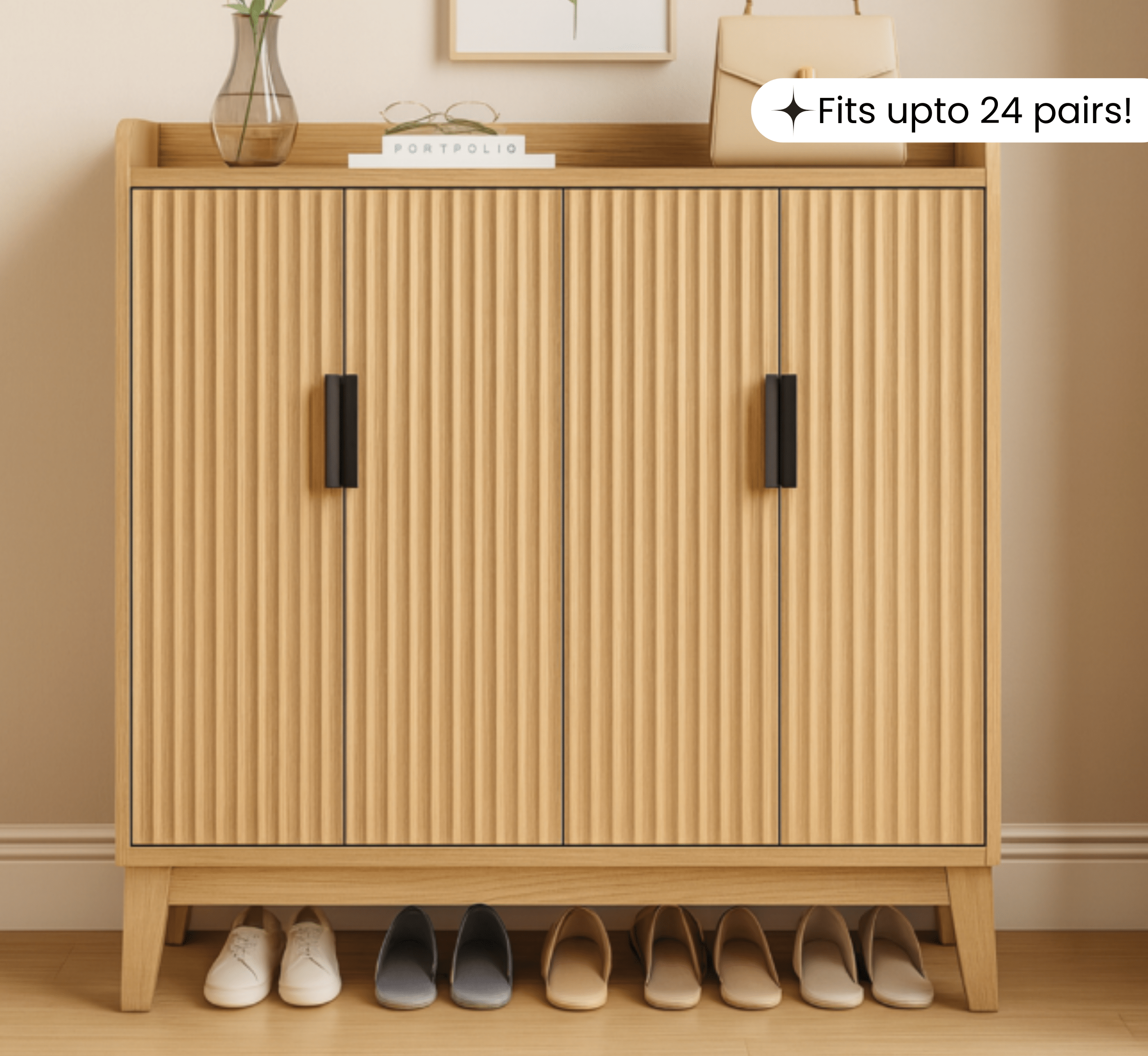 Gharaana Shoe Racks Isharya Wooden Full Size Shoe Cabinet