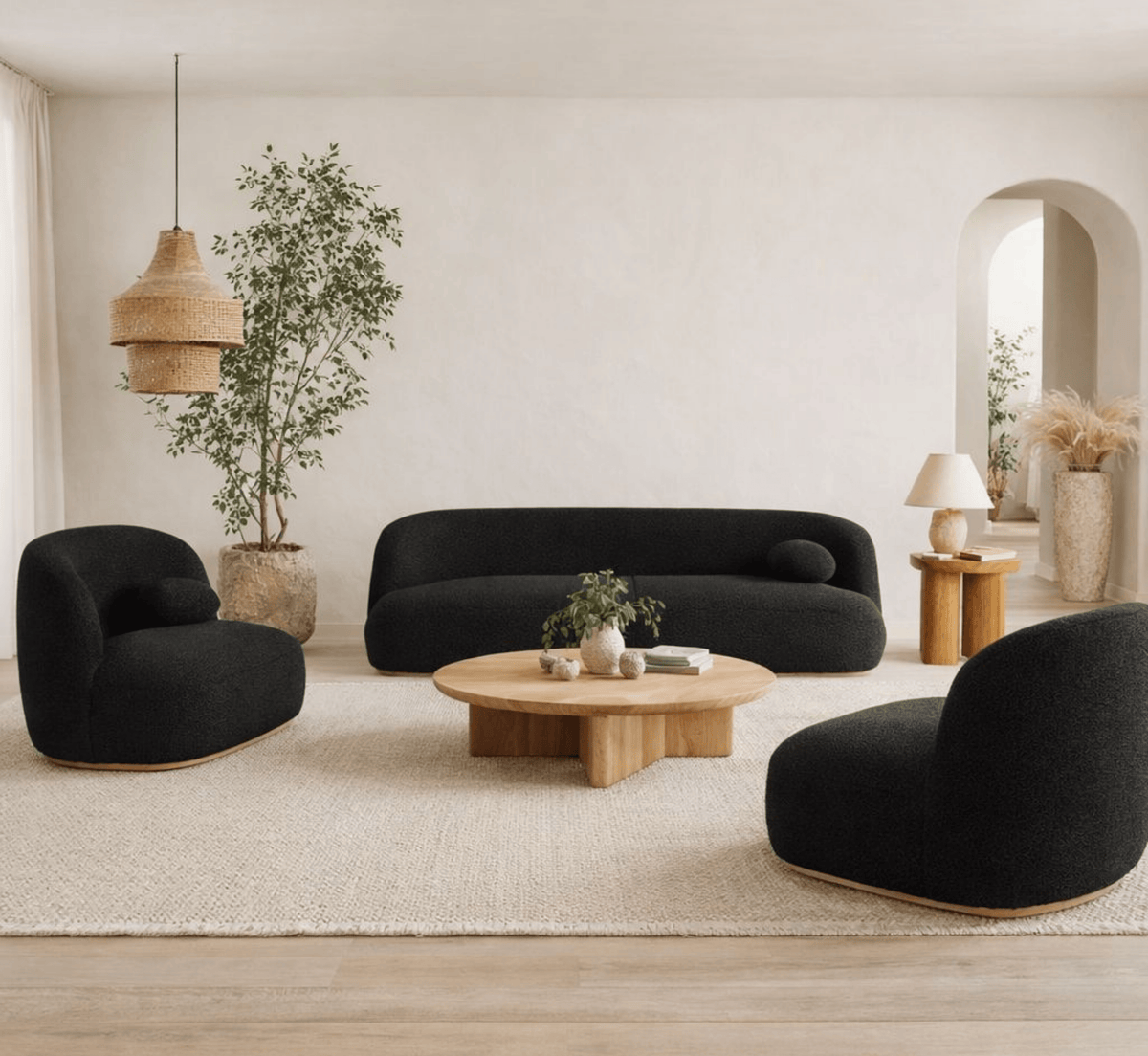 Gharaana Sofas Arvo Plush Wooden Upholstered Sofa Set