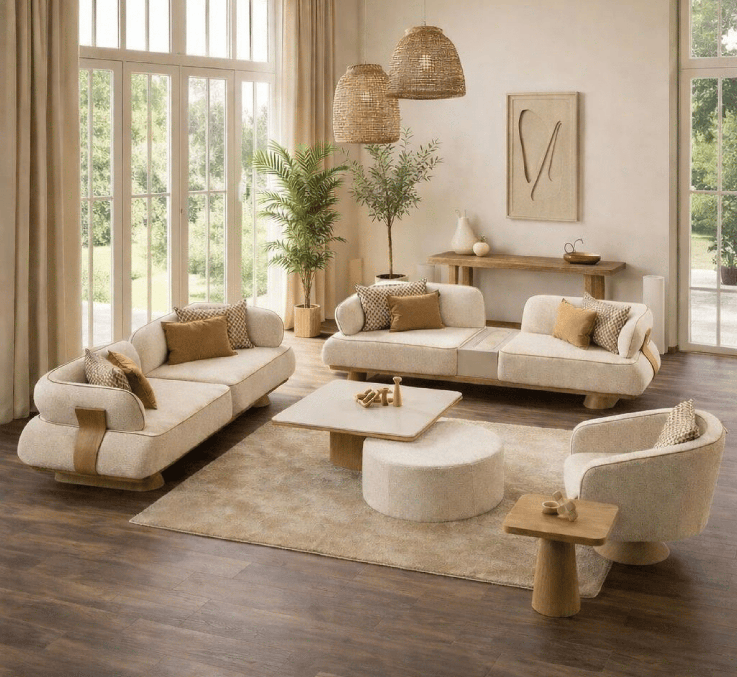 Gharaana Sofas Crest Plush Wooden Upholstered Sofa Set