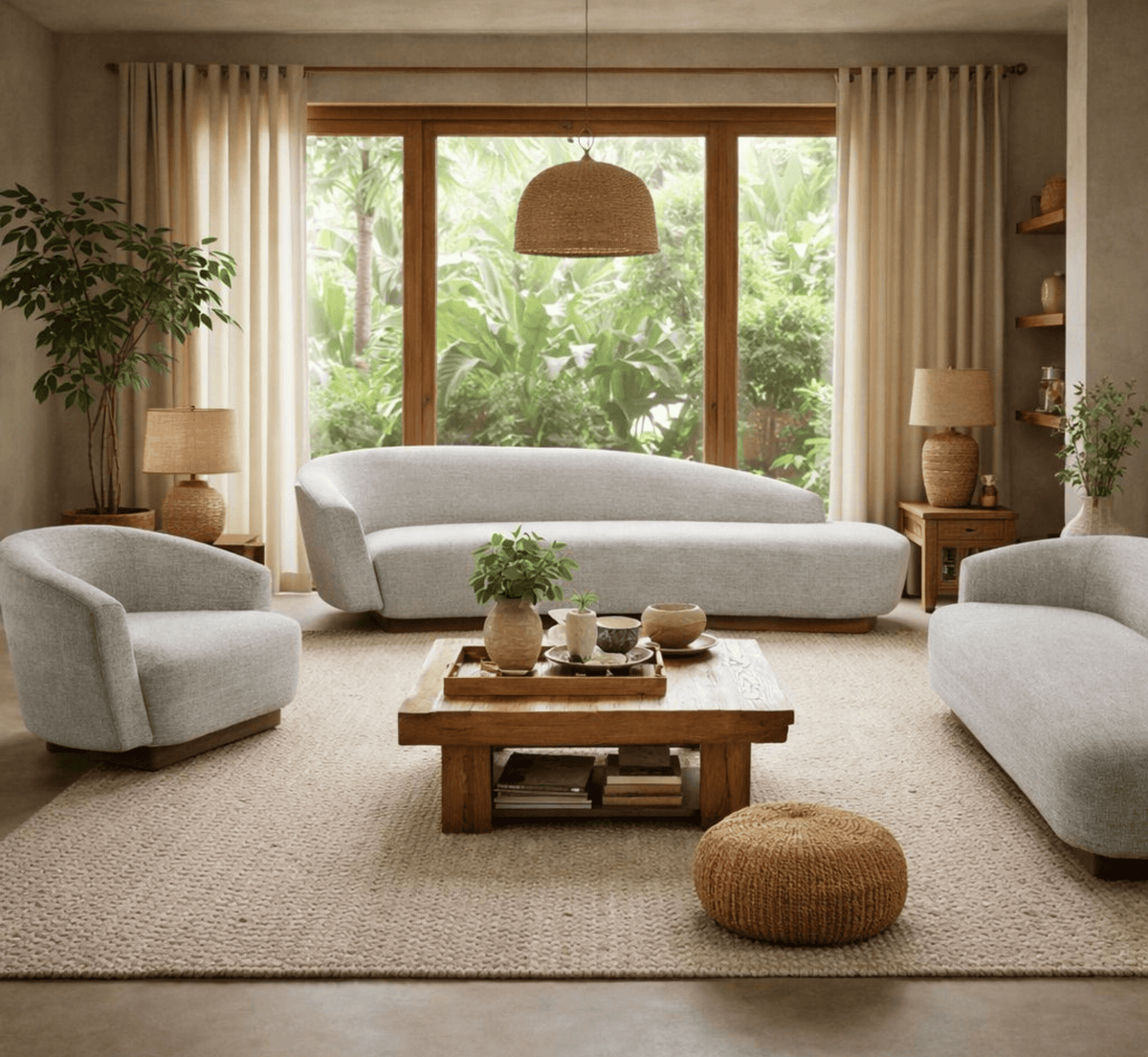 Gharaana Sofas Kusha Plush Wooden Upholstered Sofa Set