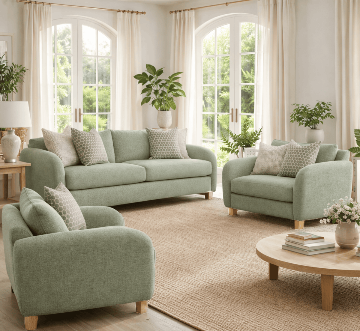 Gharaana Sofas Mellow Plush Wooden Upholstered Sofa Set