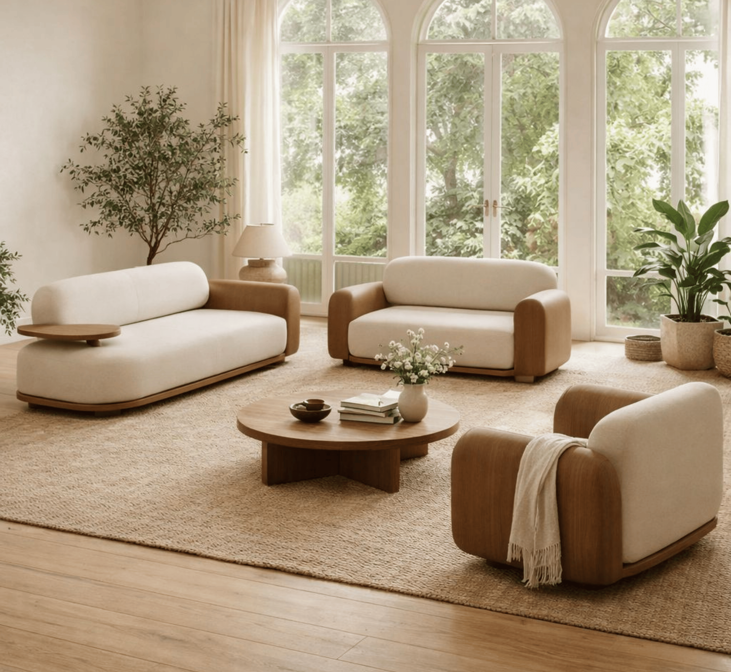 Gharaana Sofas Monte Plush Wooden Upholstered Sofa Set