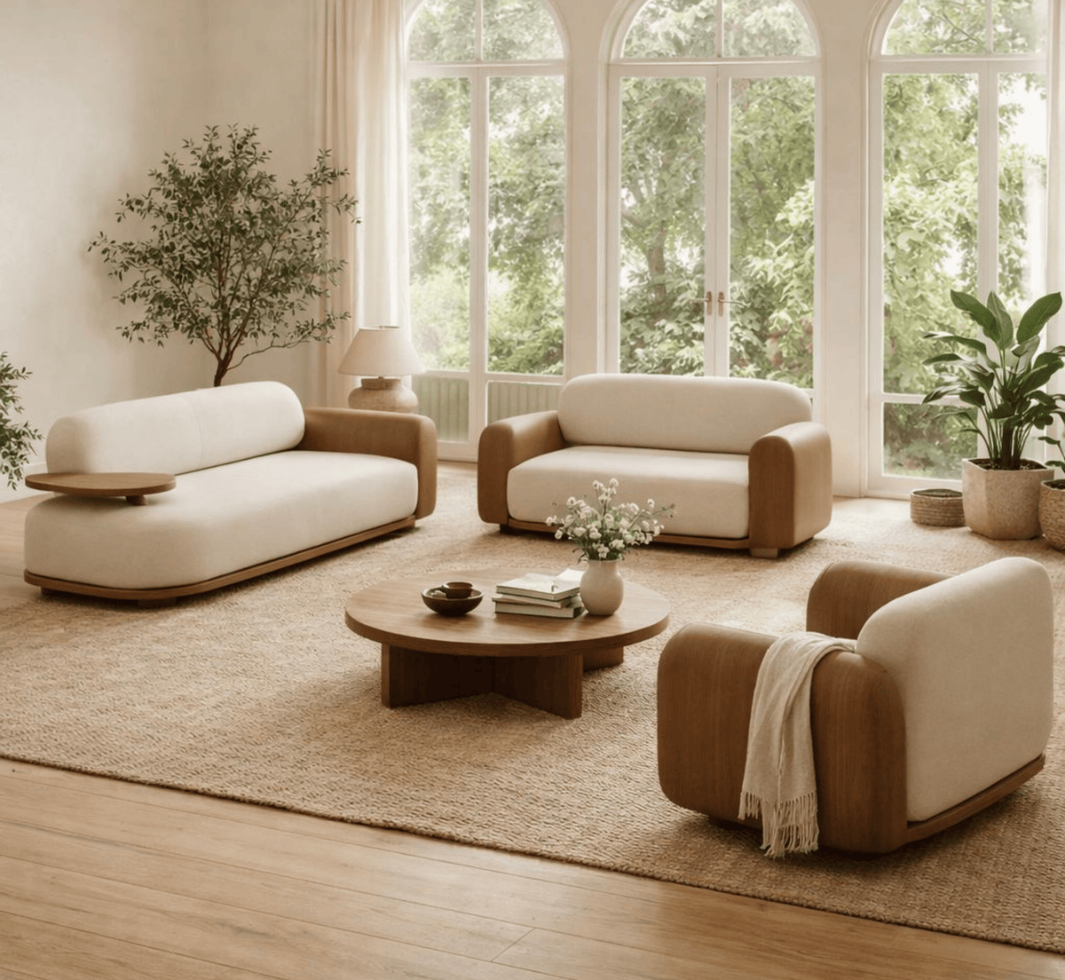 Gharaana Sofas Monte Plush Wooden Upholstered Sofa Set