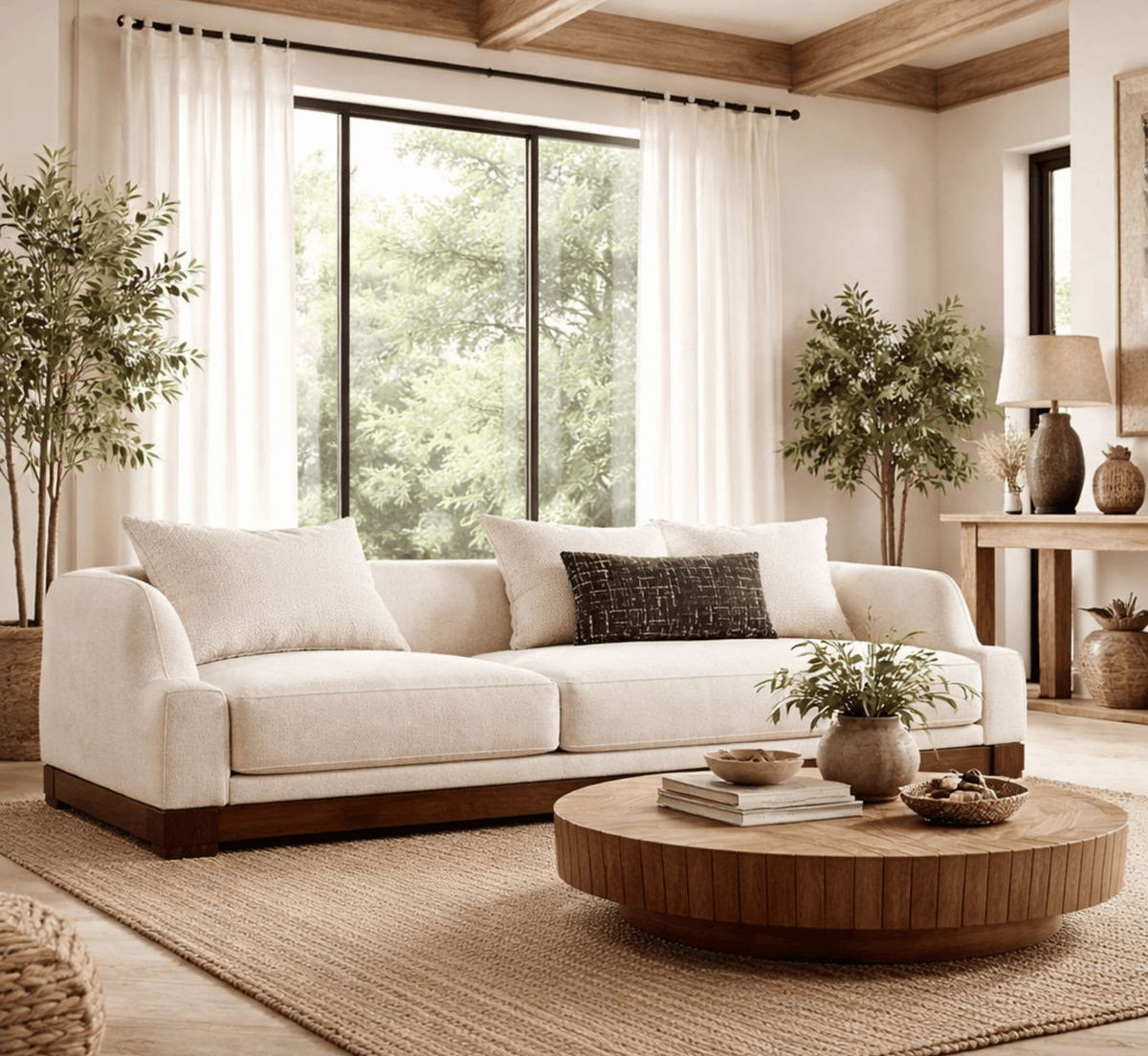 Gharaana Sofas Nestra Plush Wooden Upholstered Sofa Set