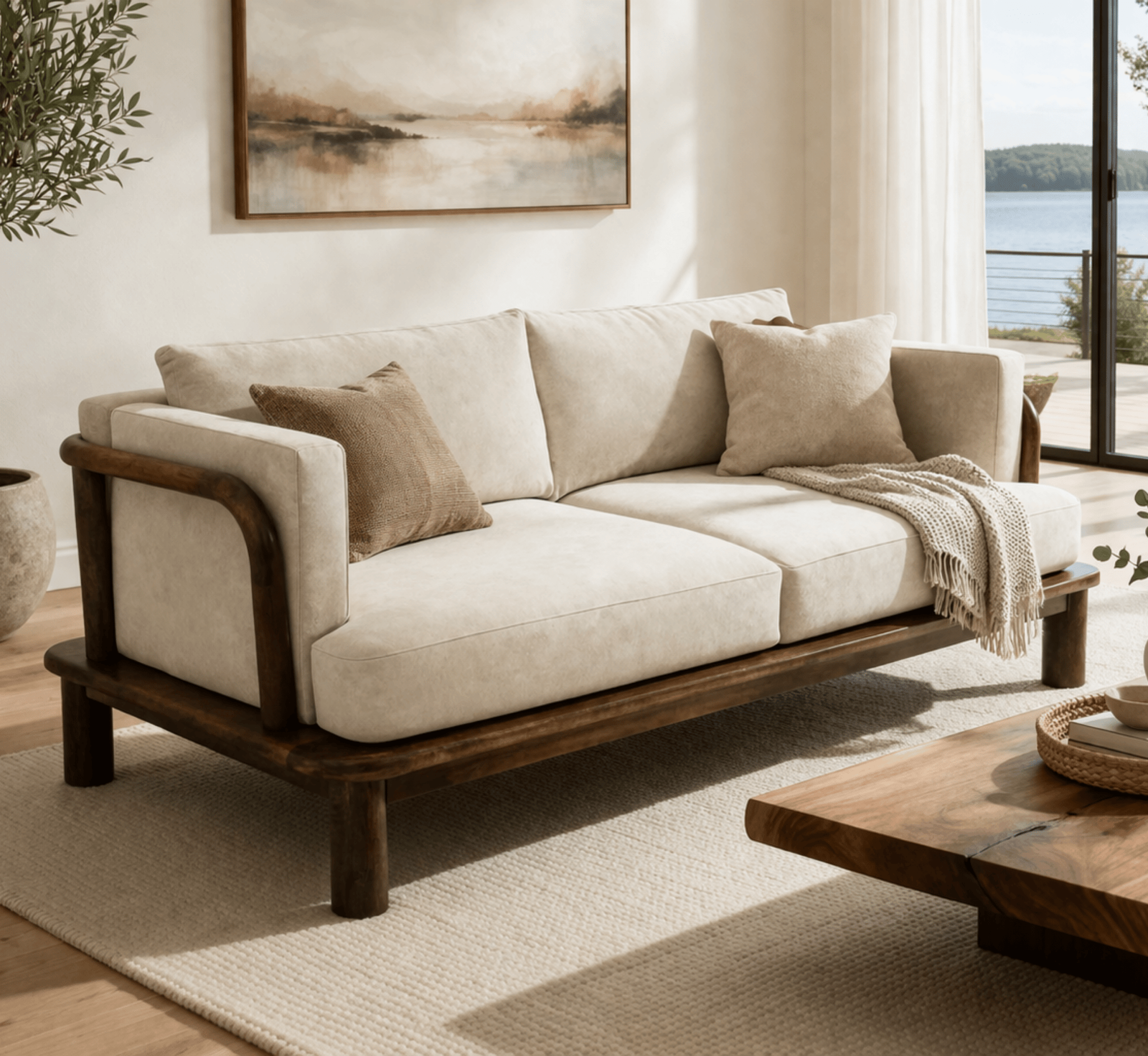 Ohm Custom Wooden Upholstered Sofa - Sofas - Gharaana