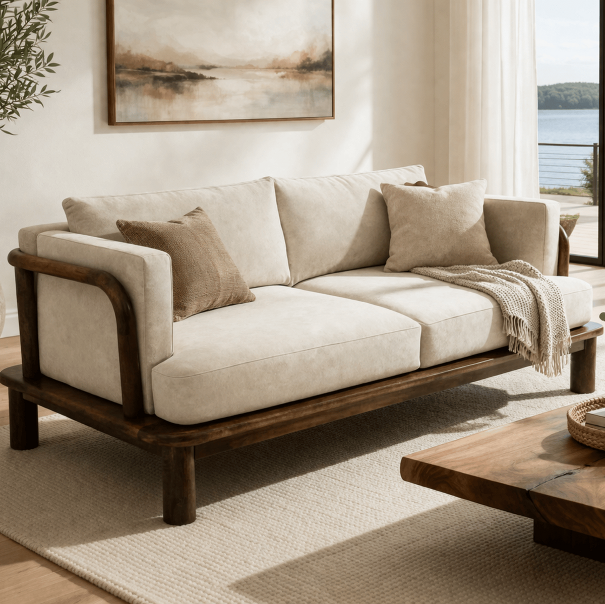 Ohm Custom Wooden Upholstered Sofa - Sofas - Gharaana
