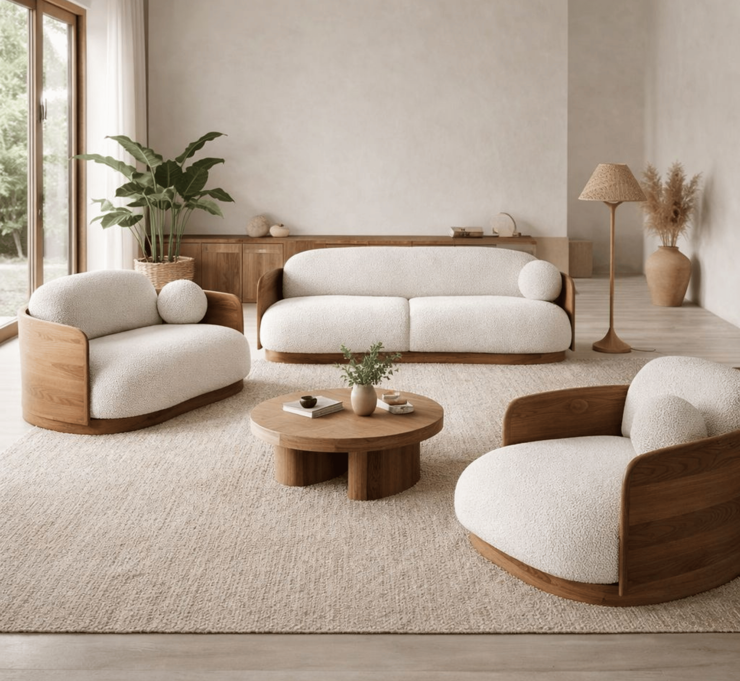 Gharaana Sofas Tierra Plush Wooden Upholstered Sofa Set