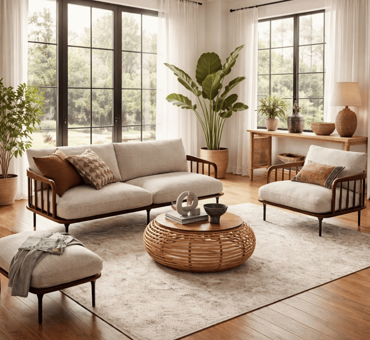 Gharaana Sofas Valenor Plush Wooden Upholstered Sofa Set