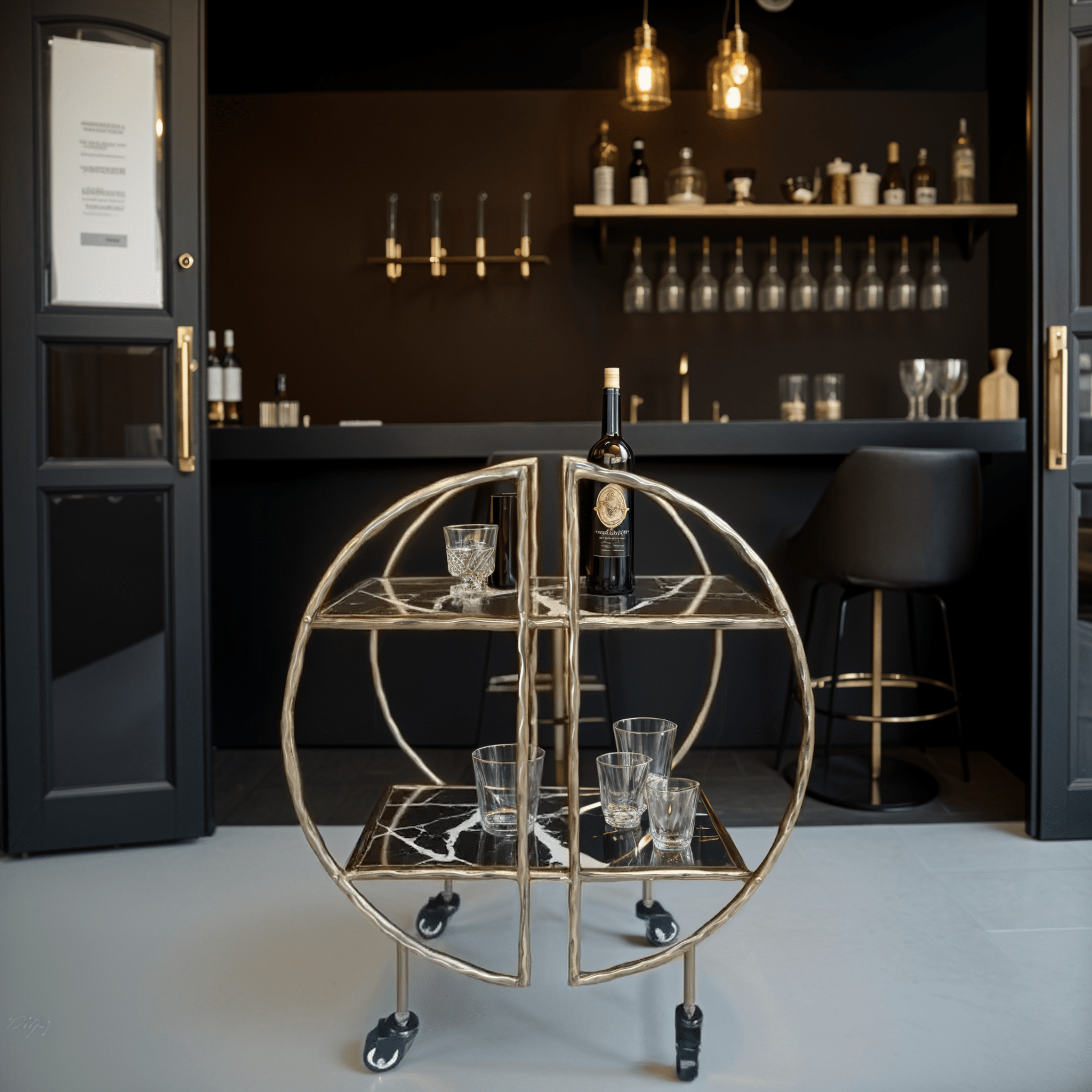 Gharaana Trolleys Forager 2-Tier Glass Bar Trolley